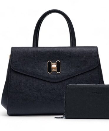 Set of Small Classic Leather Handbag with Wallet - Black